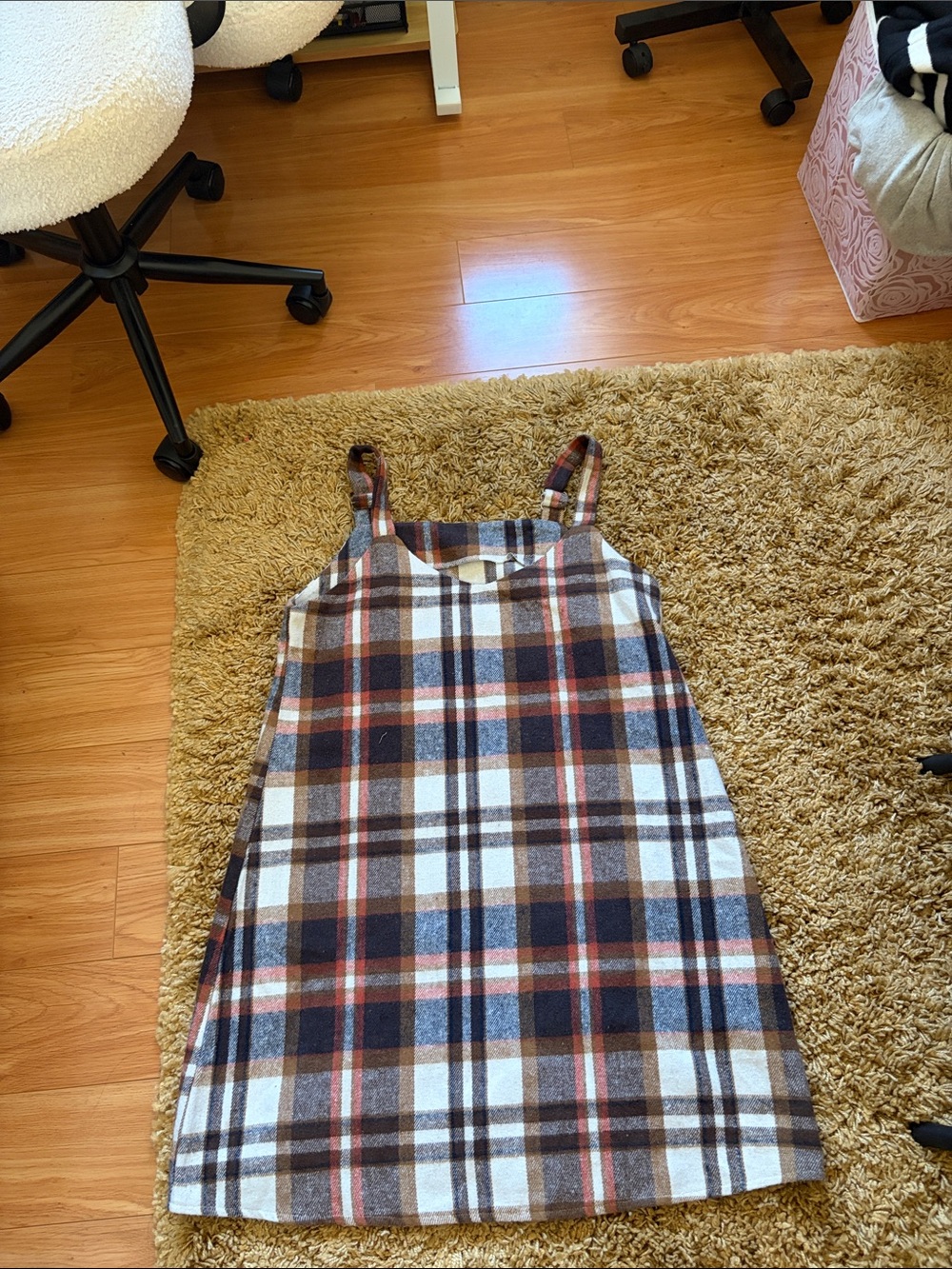 SHEIN Plaid A-Line Strap Dress in Brown, Navy, Cream
